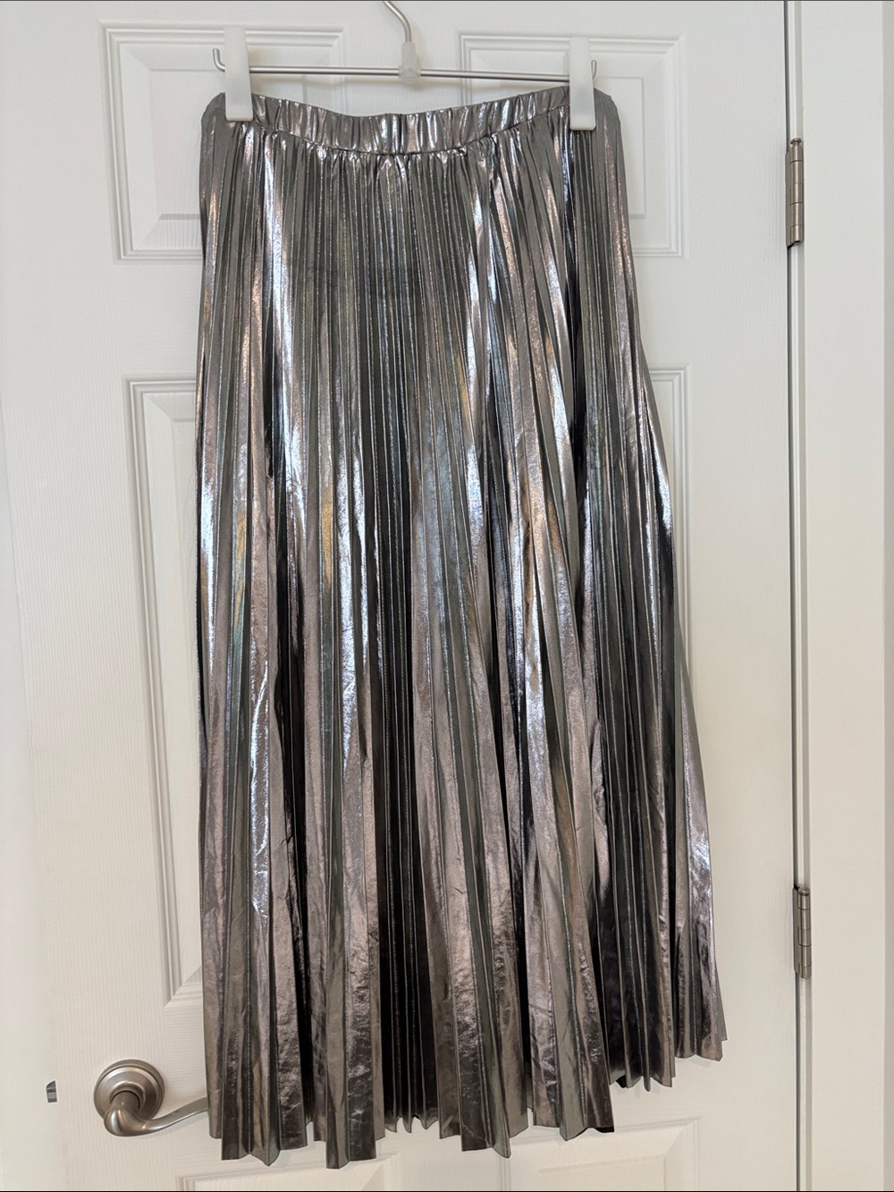 Anthropologie Sophie The Label metallic silver pleated maxi skirt size large - Picture 3 of 11